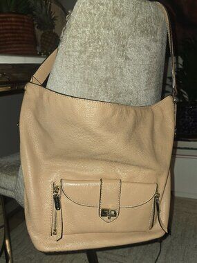Henri Bendel genuine leather hobo bag in a gorgeous neutral beige/tan color